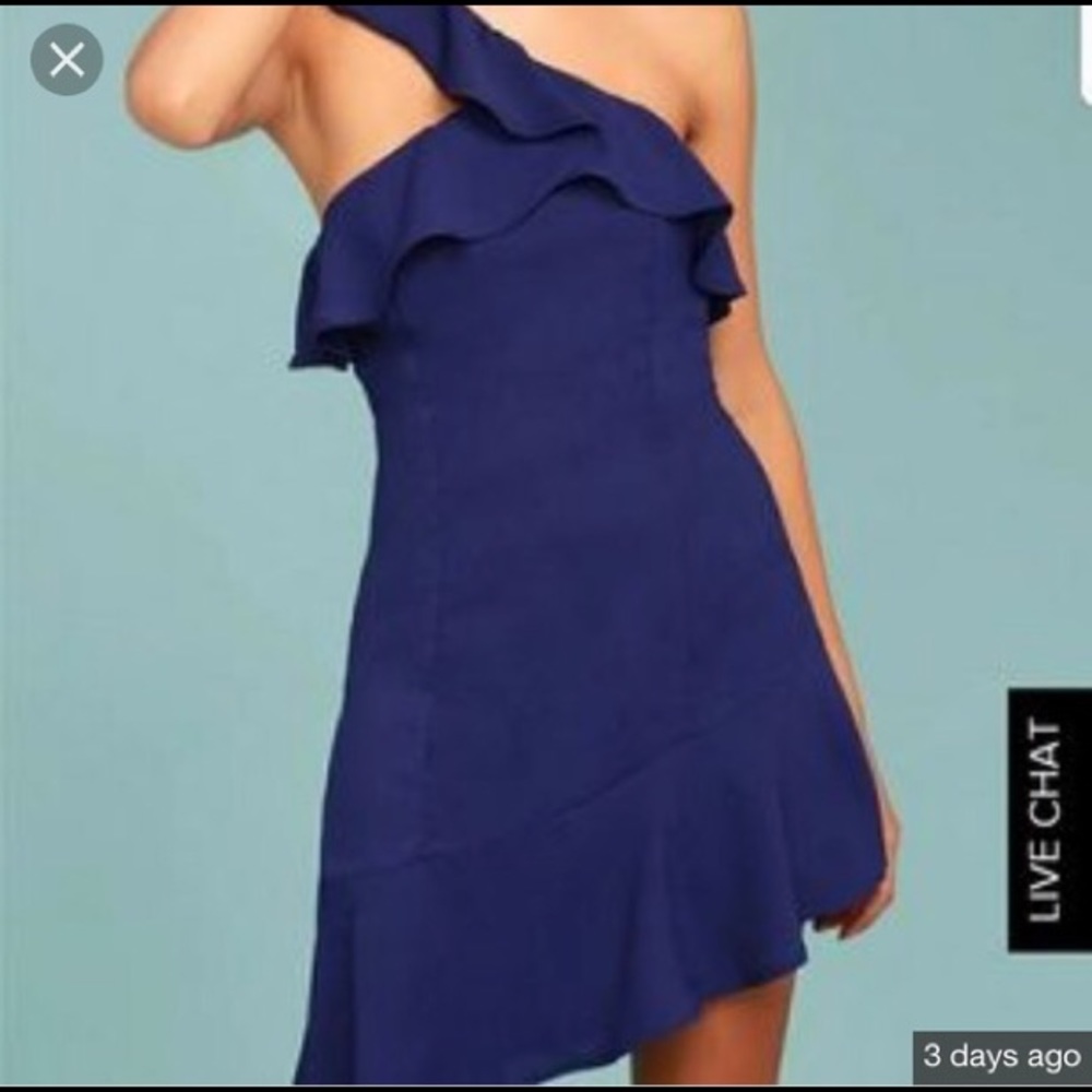 Lulu's Navy Blue One-Shoulder Ruffle Dress